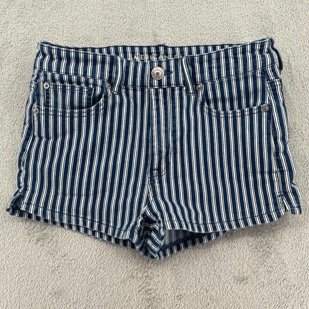 American Eagle Shorts Womens 8 Blue White High Rise Shortie Striped Nautical